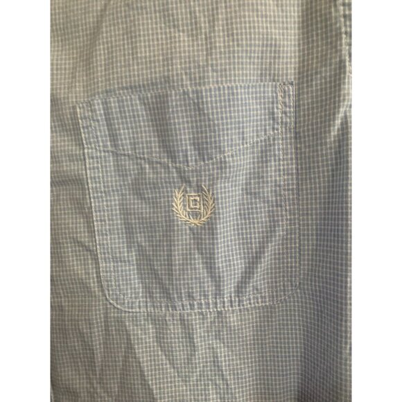 Chaps Mens Blue Gingham Short-Sleeve Button-Down Shirt M Easy Care Cotton/Poly B - Picture 3 of 7